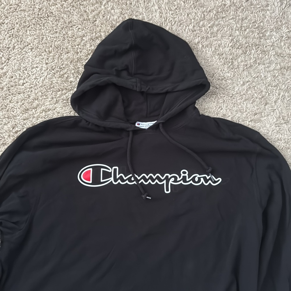 EUC Men’s Champion Black/White Script MidWeight Hoodie in Size 2XL - Picture 3 of 9